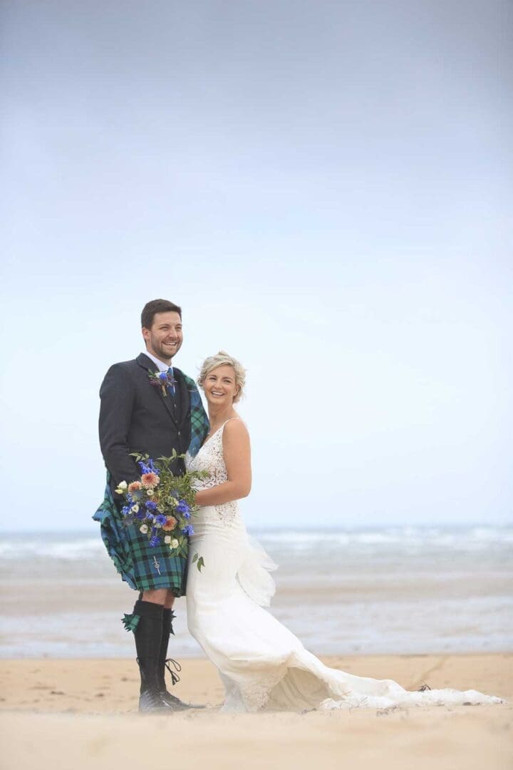 Dornoch beach windy wedding